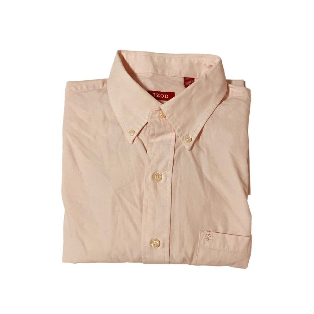 IZOD Pink Button Down Up LS Light Pink Men’s Medium Dress Work Shirt Med Soft Al